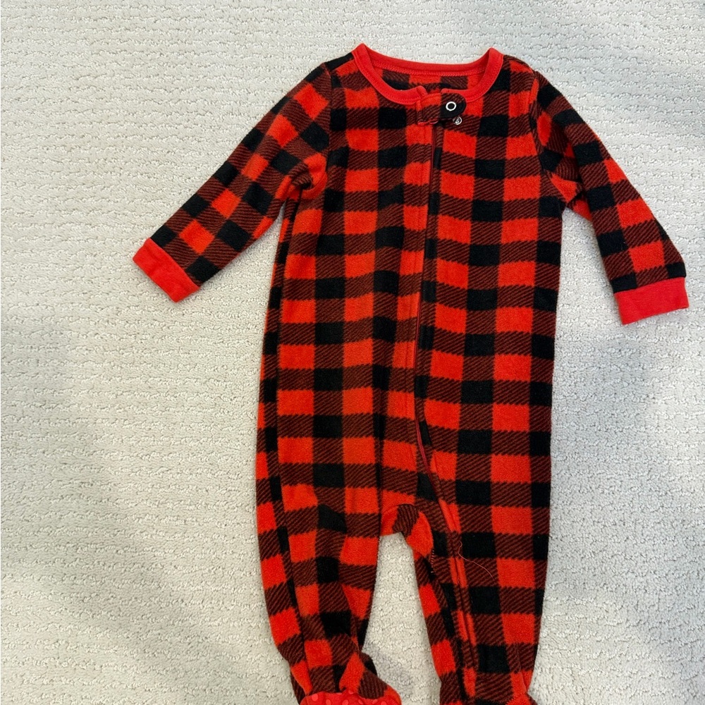 Cozy Red and Black Plaid Kids Footie